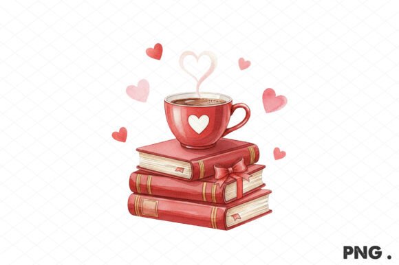 Coquette Books and Coffee Valentine PNG