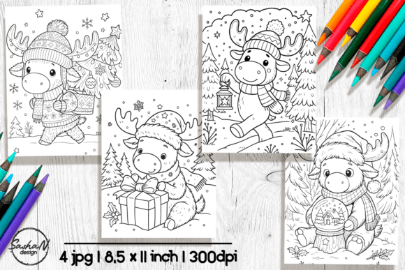 Cute Christmas Moose Coloring Pages