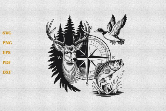 Deer Duck Fishing Hunting SVG Cut File: A Versatile Digital Design for Creative Projects