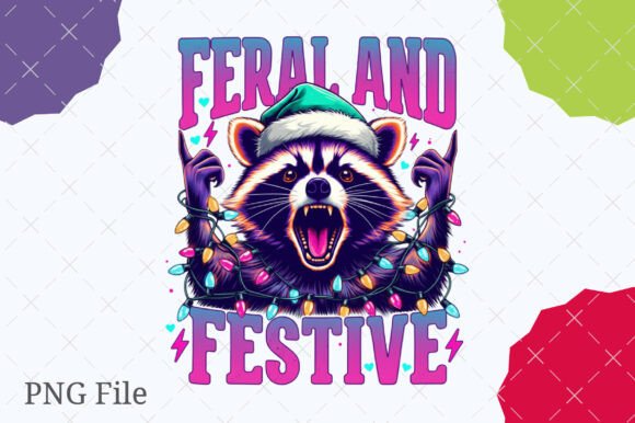 Feral and Festive Raccoon Christmas PNG