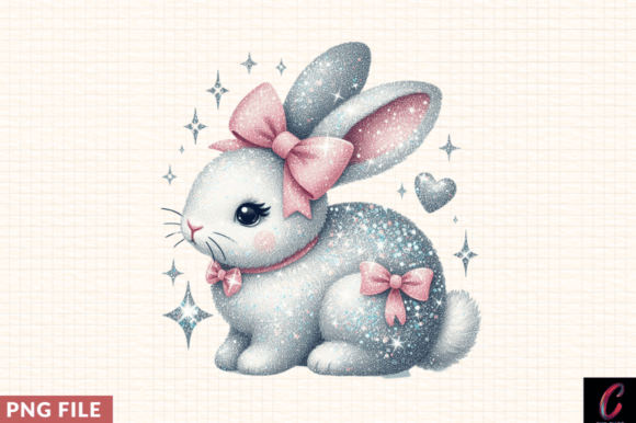 Glittering Bunny Rabbit with Bow Clipart: A Versatile Design for Creative Projects