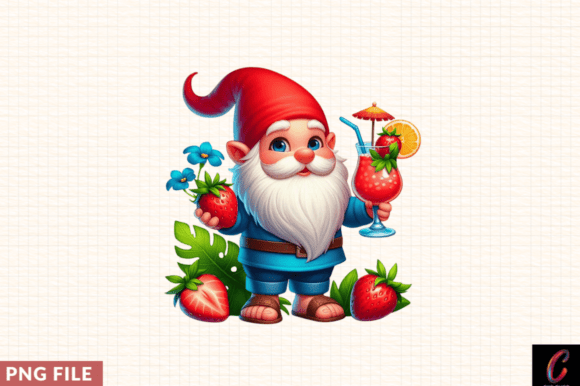 Gnome Holding Strawberry and Tropical Pn