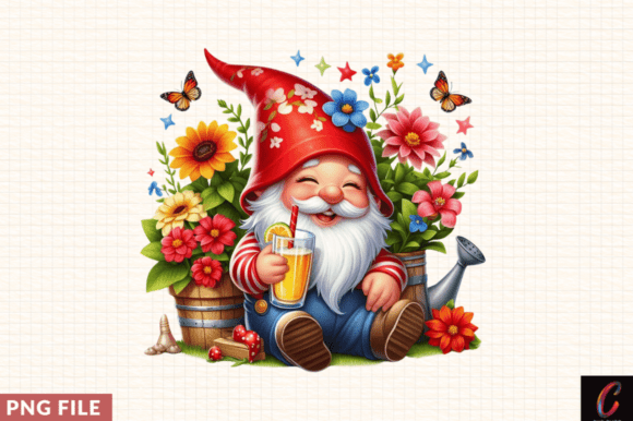 Gnome with Lemonade Glass Clipart Png,PN