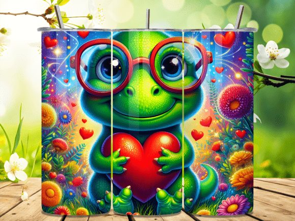 Green Dinosaur Glasses Flowers Tumbler