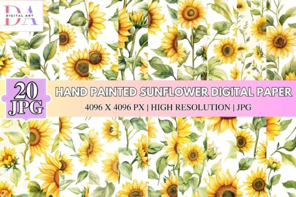 Hand Painted Sunflower Digital Paper