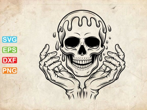 Hands Holding Melting Skull Face Svg