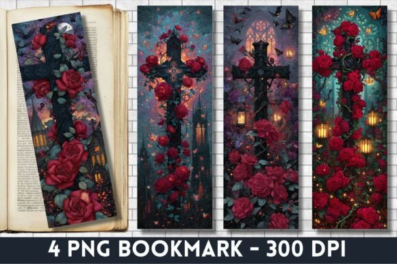 Red Rose Gothic Cemetery Cross Bookmark