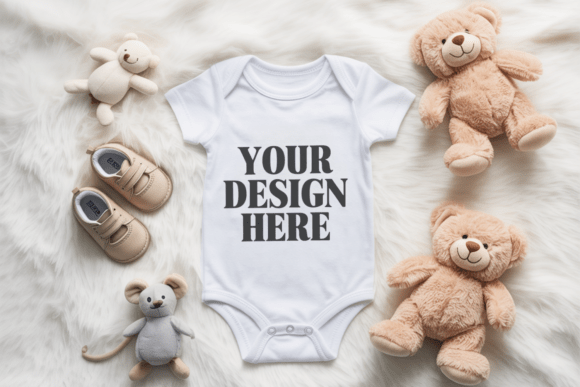 White Baby Onesie Bodysuit Mockup 1
